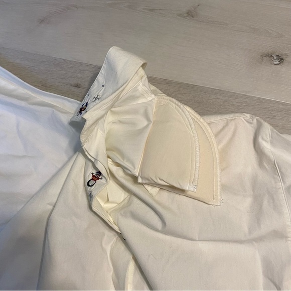 Vintage Capacity Embroidered Snowman Shoulder Pad Button Up Shirt, White, Med - Picture 9 of 14